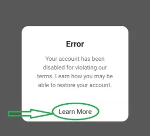 Your account has been disabled for violating our terms